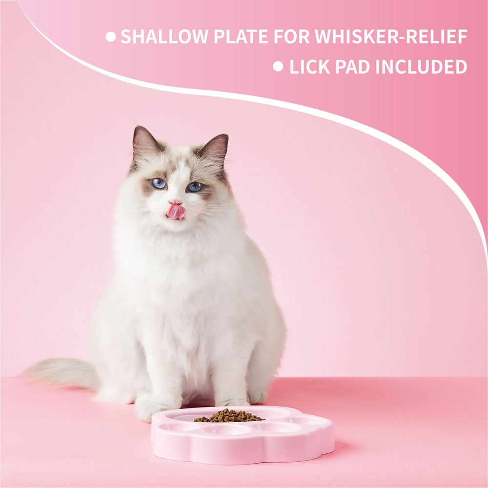 PetDreamHouse PAW 2-In-1 Mini Interactive Slow Feeder For Cats & Dogs (Baby Pink Paw)