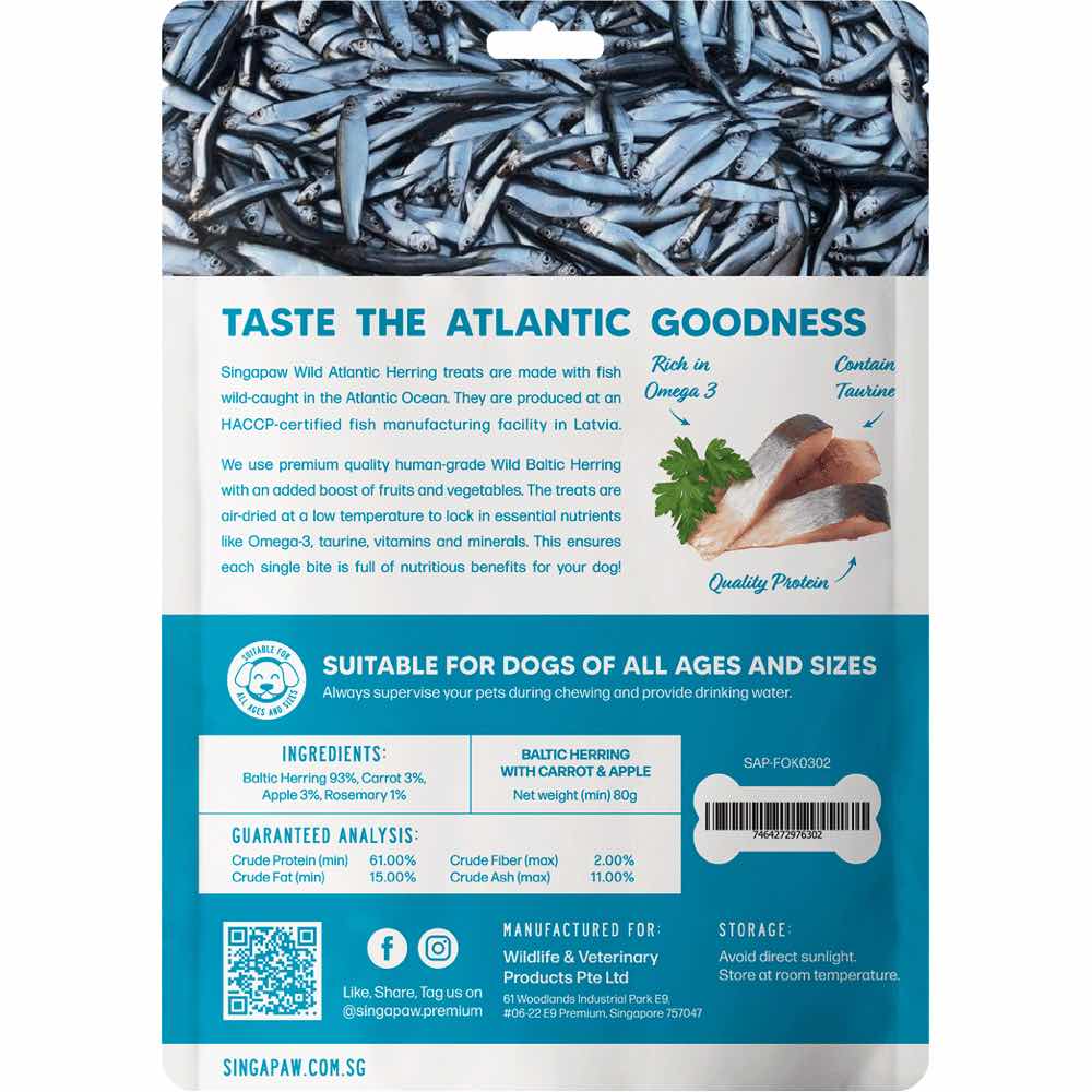Singapaw Wild Atlantic Herring With Carrot & Apple Grain-Free Air-Dried Dog Treats 80g